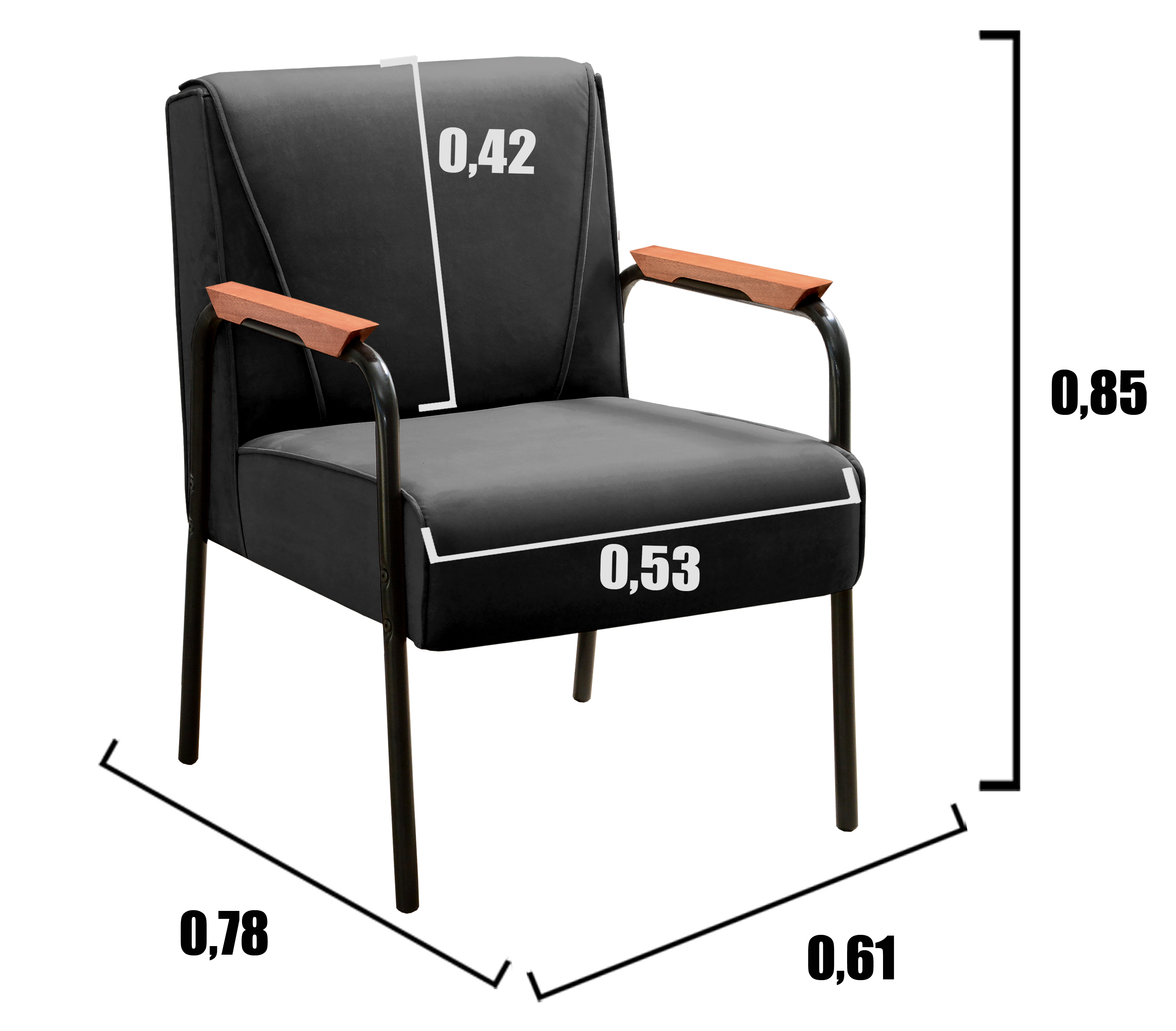 Kit 04 Poltronas Decorativas Jade Braço Fixo Preto - Veludo Preto