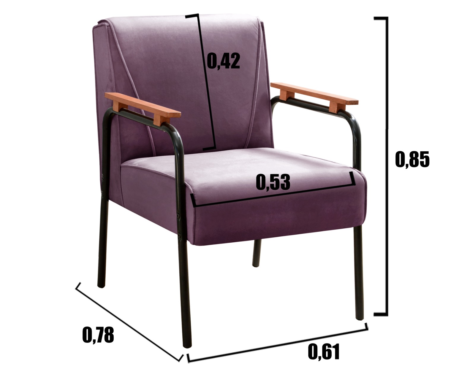 Kit 04 Poltronas Decorativas Jade Braço Fixo Preto - Veludo Roxo