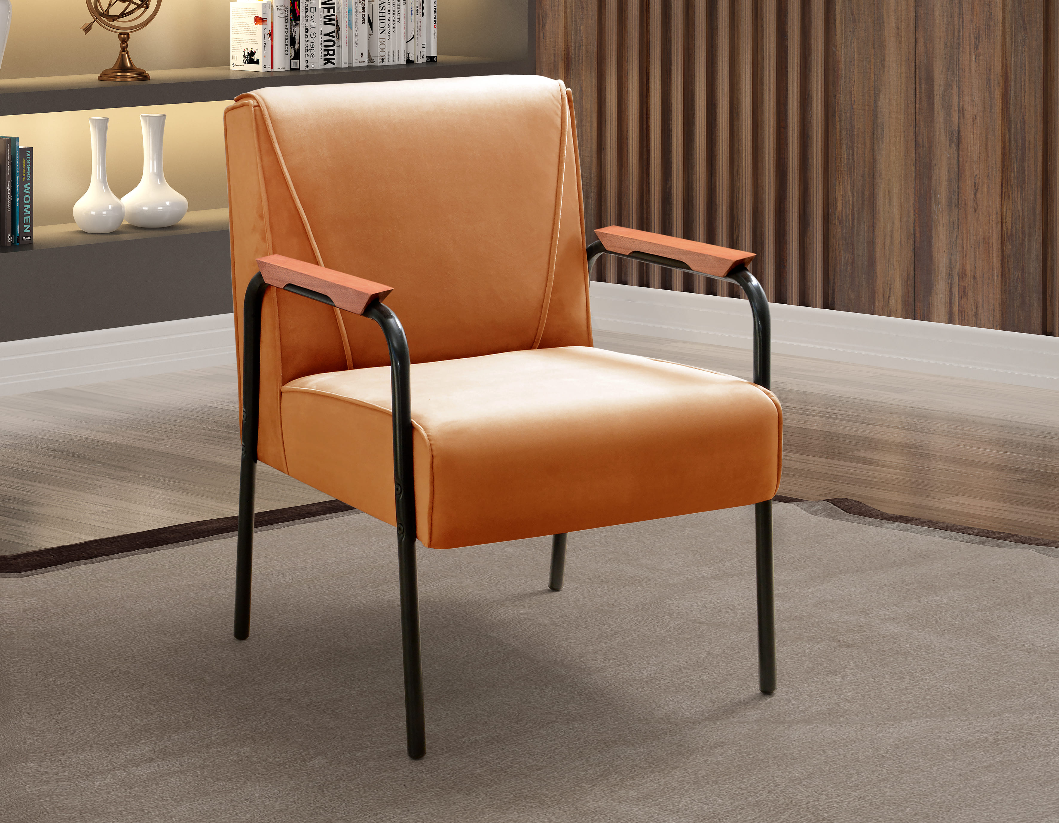 Kit 04 Poltronas Decorativas Jade Braço Fixo Preto - Veludo Terracota