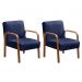 Kit C/ 2 Poltronas Anita Braço Madeira Para Sala Estar, TV - Suede Azul Marinho
