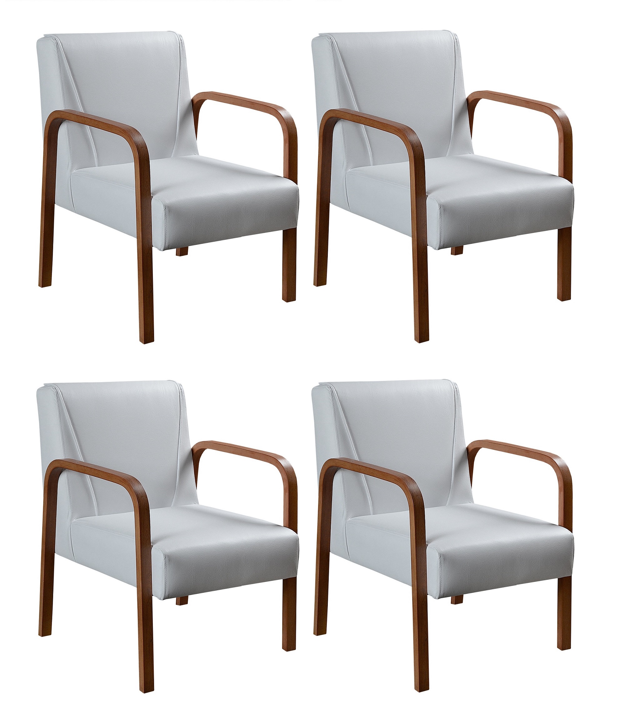 Kit C/ 4 Poltronas Decorativas Anita Braço Madeira Para Recepção - Corino Branco