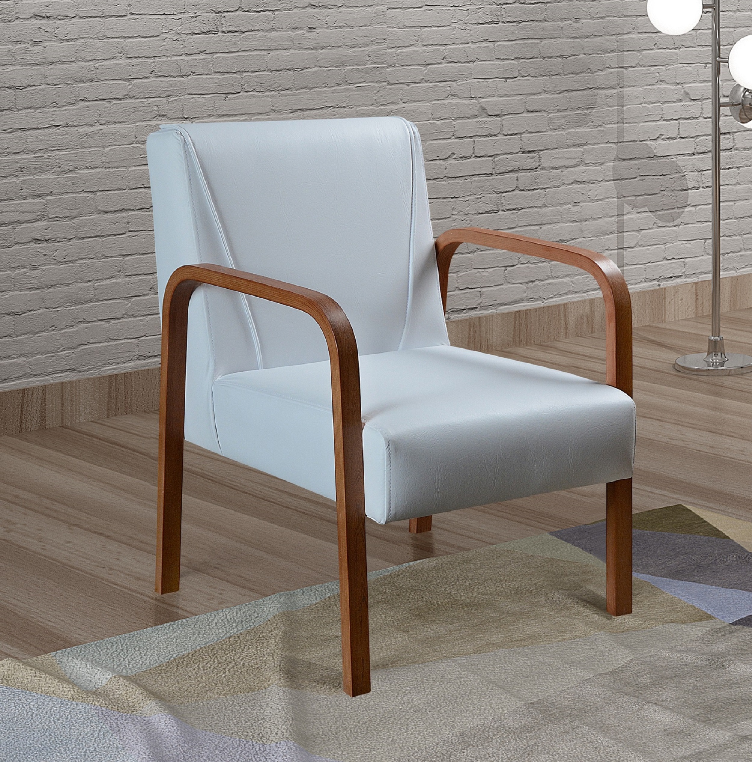 Kit C/ 4 Poltronas Decorativas Anita Braço Madeira Para Recepção - Corino Branco
