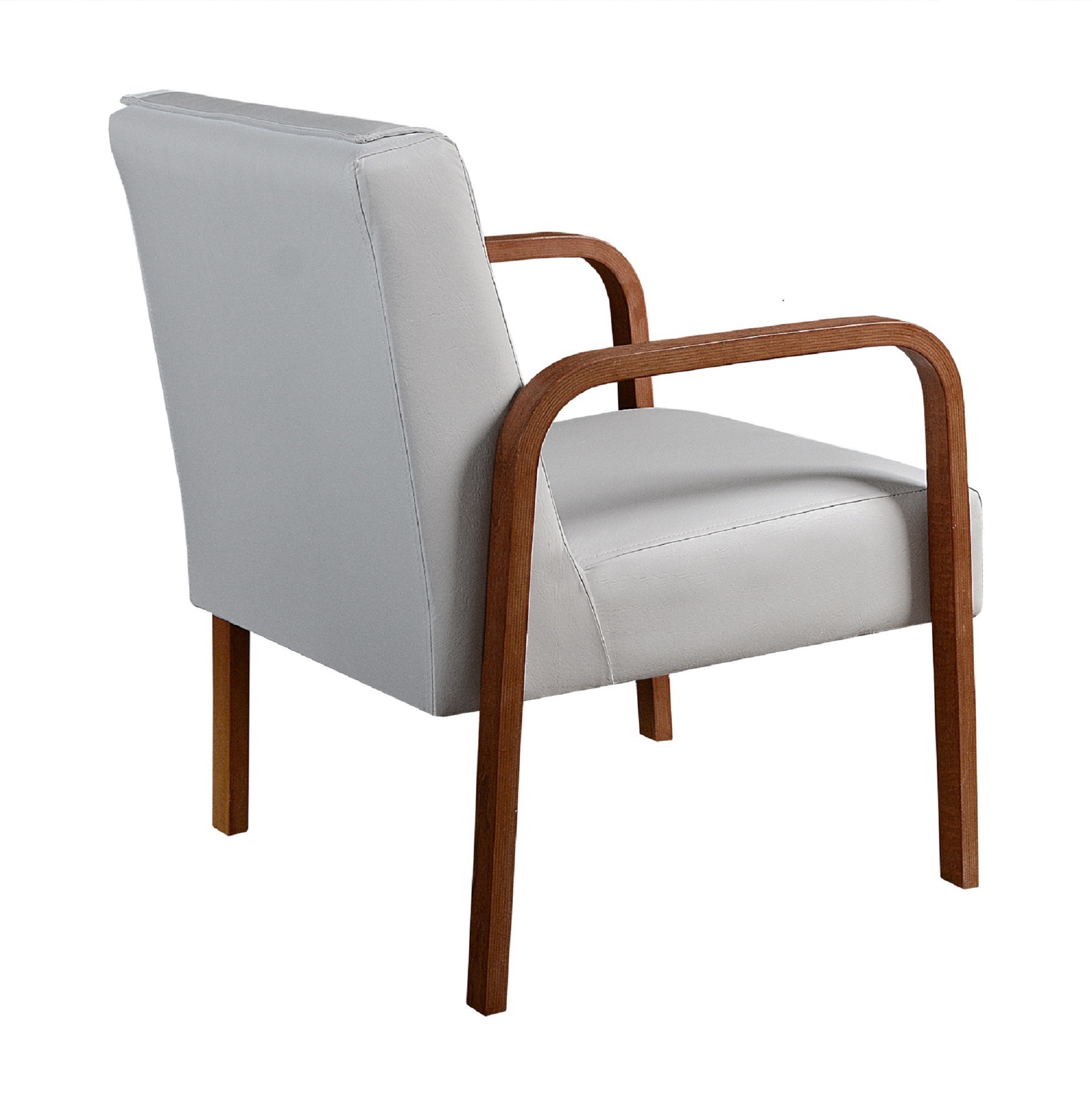 Kit C/ 4 Poltronas Decorativas Anita Braço Madeira Para Recepção - Corino Branco