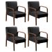 Kit C/ 4 Poltronas Decorativas Anita Braço Madeira Para Recepção - Corino Preto