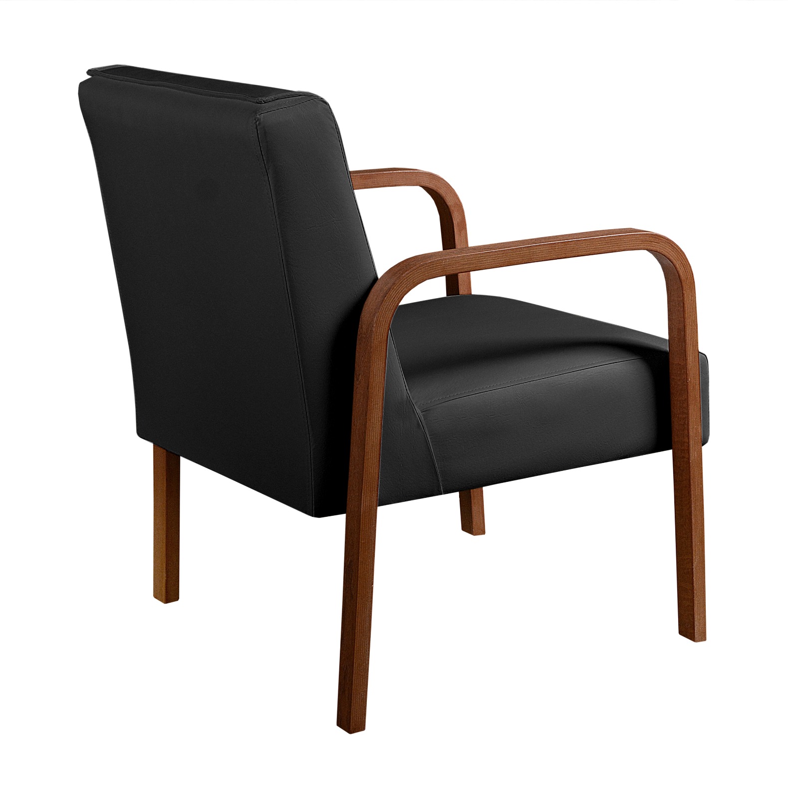Kit C/ 4 Poltronas Decorativas Anita Braço Madeira Para Recepção - Corino Preto