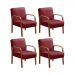 Kit C/ 4 Poltronas Decorativas Anita Braço Madeira Para Recepção - Suede Bordô