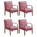 Kit C/ 4 Poltronas Decorativas Anita Braço Madeira Para Recepção - Suede Rosa