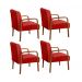Kit C/ 4 Poltronas Decorativas Anita Braço Madeira Para Recepção - Suede Vermelho