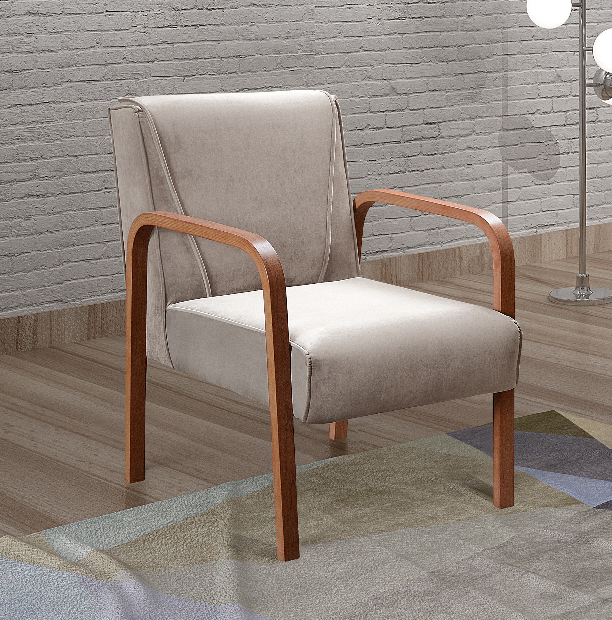 Kit C/ 4 Poltronas Decorativas Anita Braço Madeira Para Recepção - Veludo Capuccino