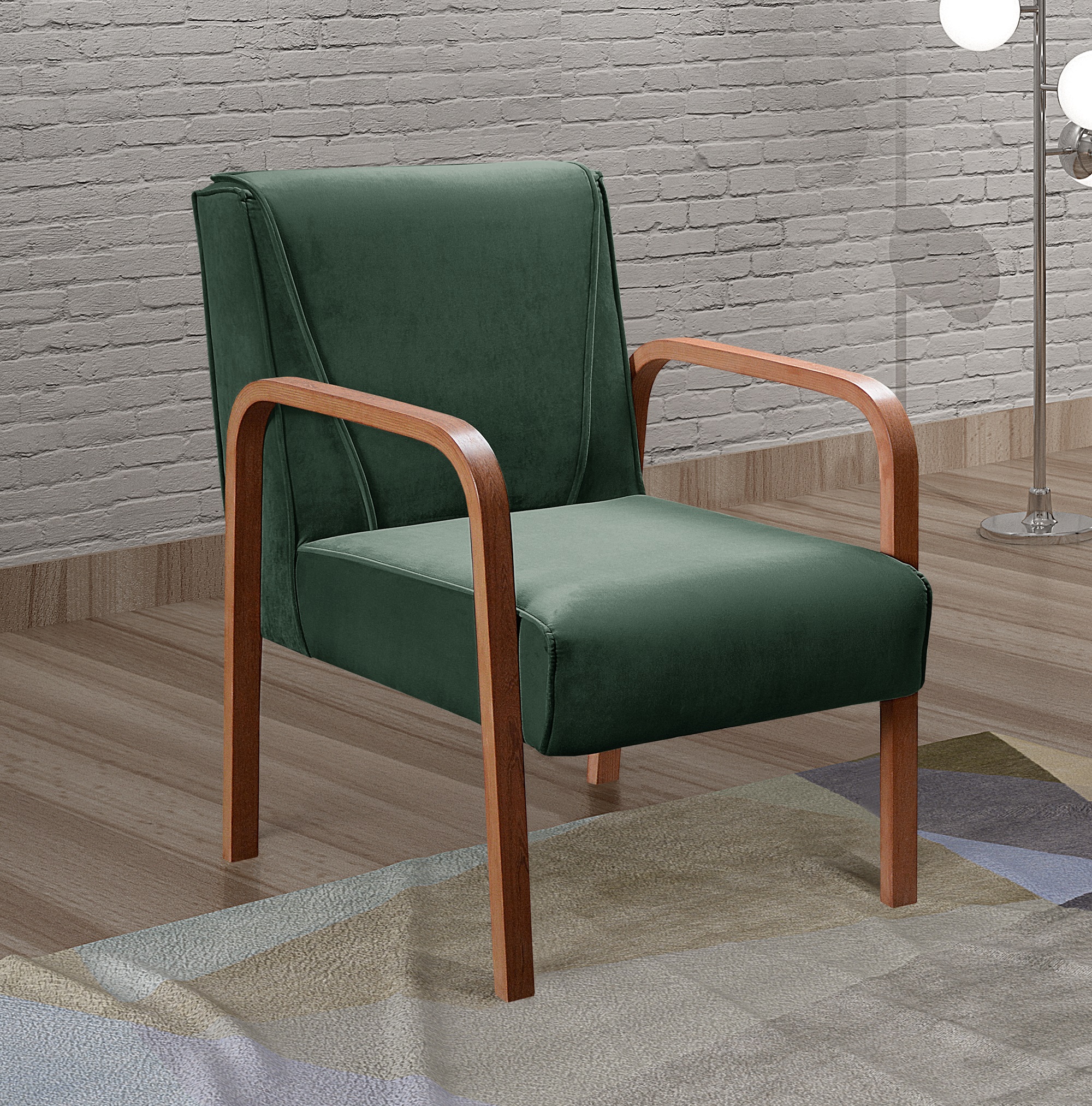 Kit C/ 4 Poltronas Decorativas Anita Braço Madeira Para Recepção - Veludo Verde