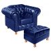 Kit Conjunto Poltrona Com Puff Chesterfield Capitonê Luís Xv - Couríssimo Azul