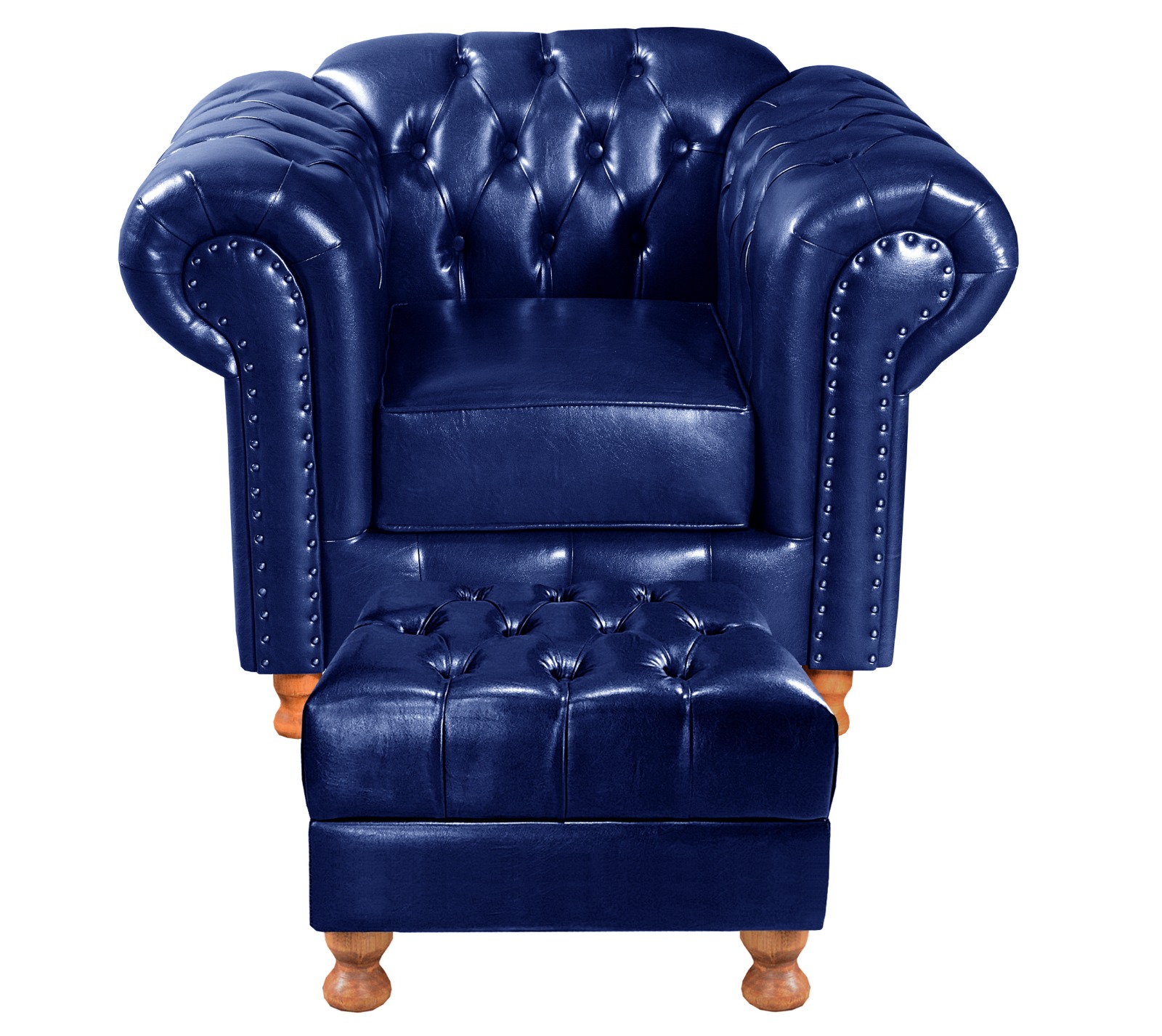 Kit Conjunto Poltrona Com Puff Chesterfield Capitonê Luís Xv - Couríssimo Azul