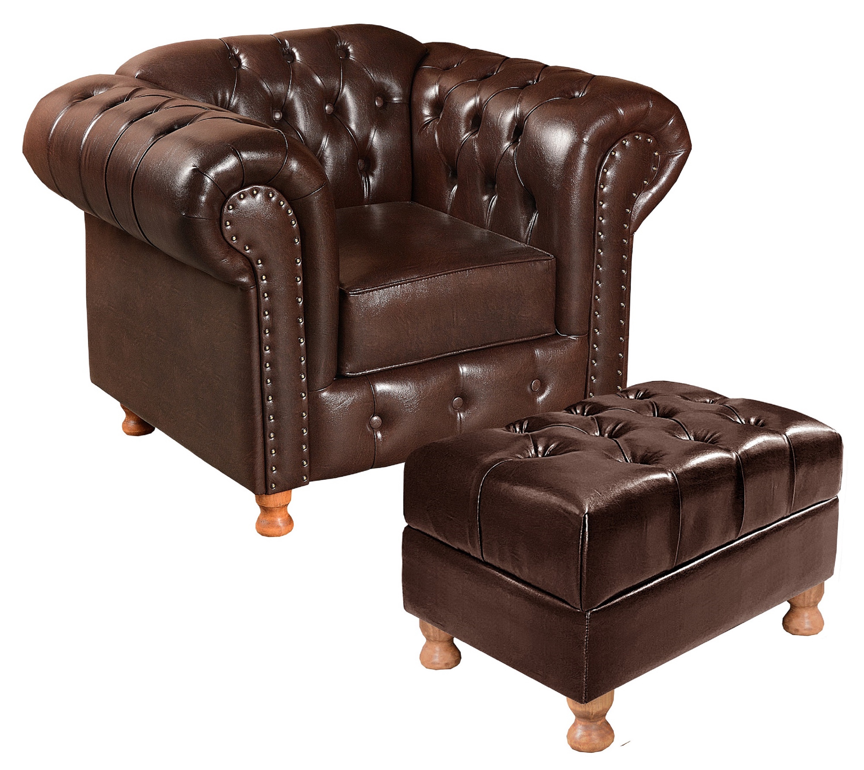 Kit Conjunto Poltrona Com Puff Chesterfield Capitonê Luís Xv - Couríssimo Café