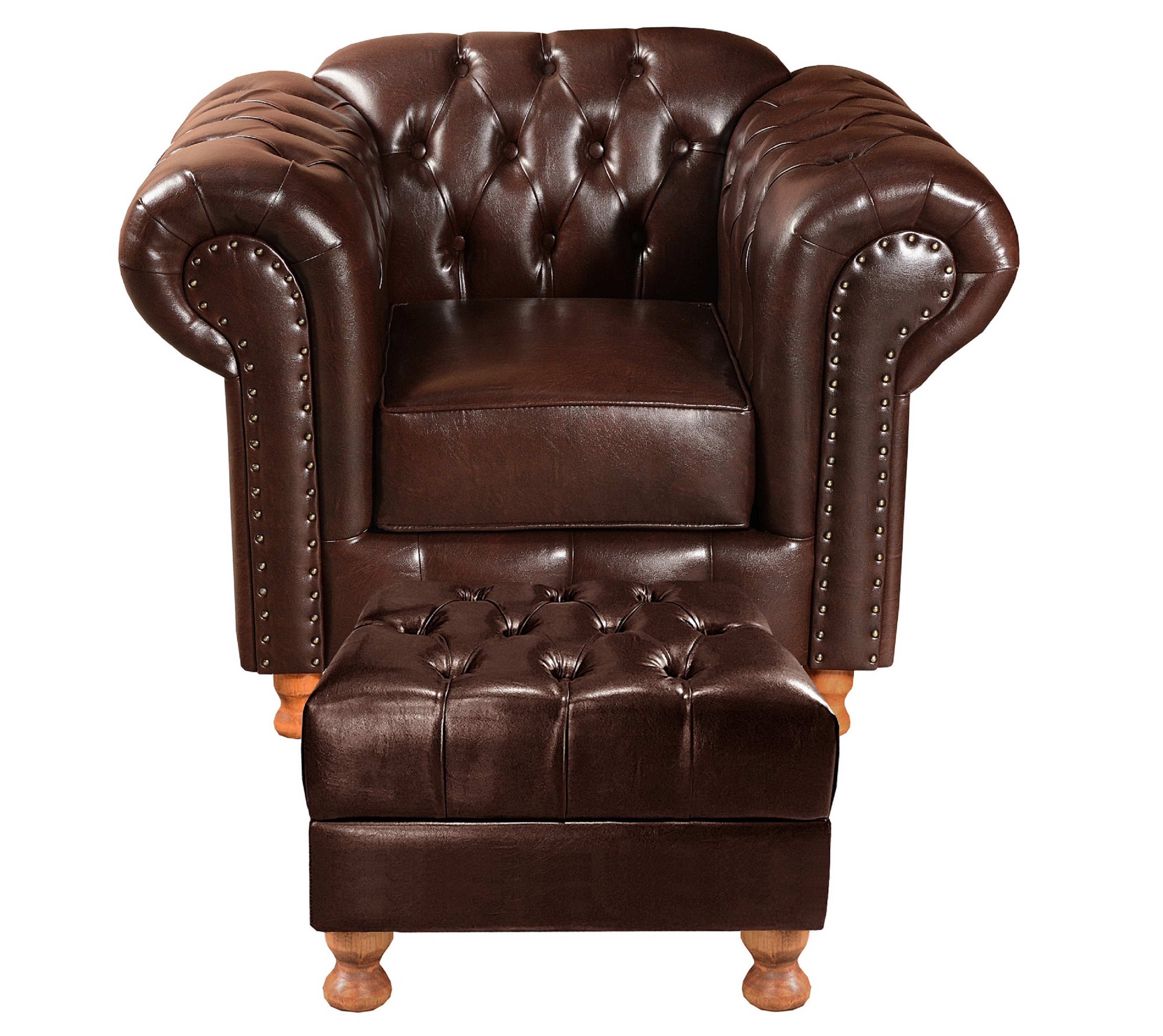 Kit Conjunto Poltrona Com Puff Chesterfield Capitonê Luís Xv - Couríssimo Café