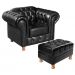 Kit Conjunto Poltrona Com Puff Chesterfield Capitonê Luís Xv - Couríssimo Preto