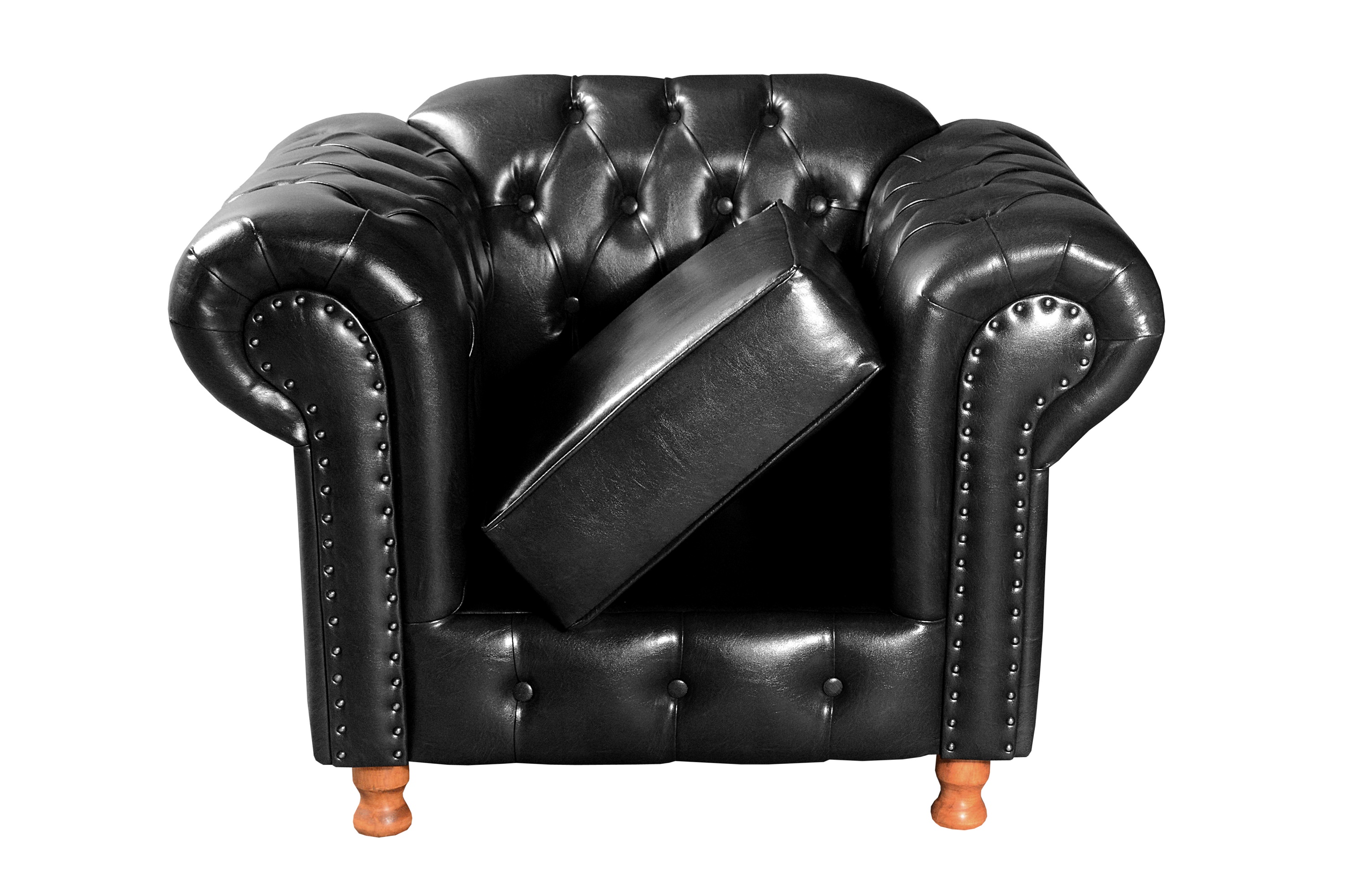 Kit Conjunto Poltrona Com Puff Chesterfield Capitonê Luís Xv - Couríssimo Preto