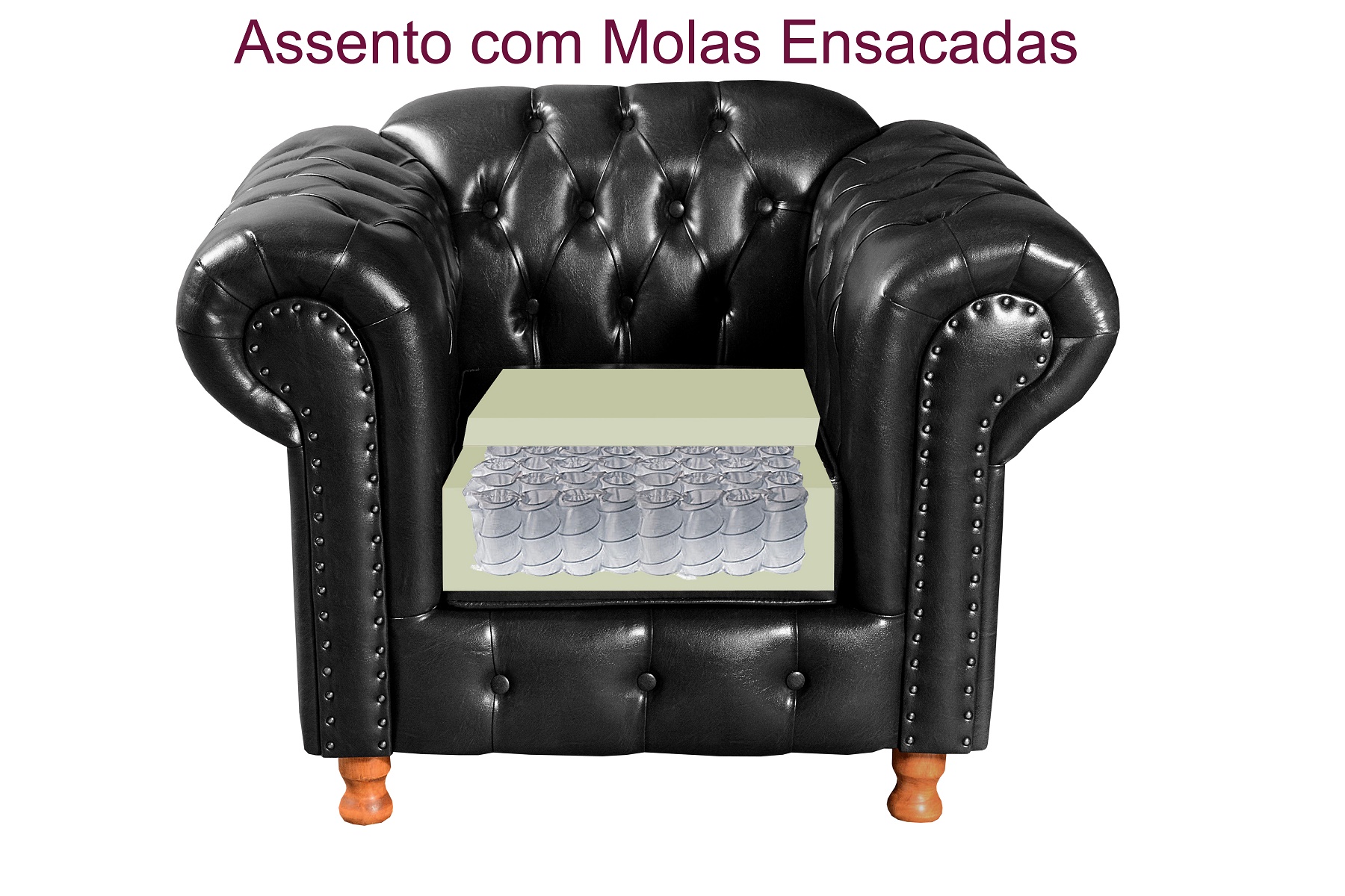 Kit Conjunto Poltrona Com Puff Chesterfield Capitonê Luís Xv - Couríssimo Preto