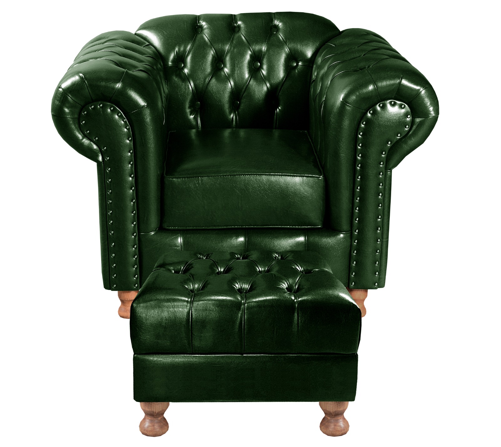 Kit Conjunto Poltrona Com Puff Chesterfield Capitonê Luís Xv - Couríssimo Verde
