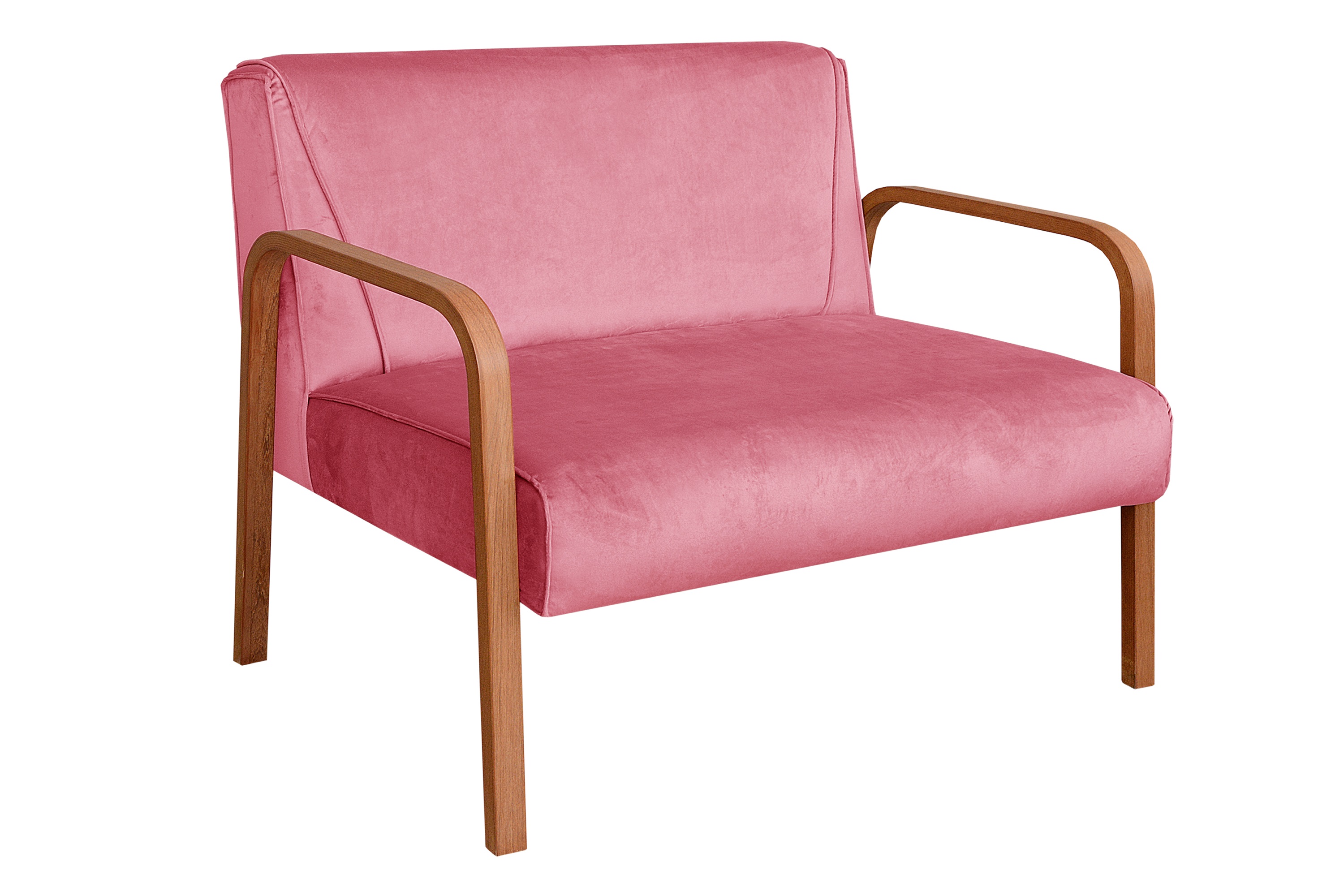 Kit Namoradeira E Poltrona Anita Braço Madeira -  Suede Rosa
