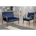 Kit Namoradeira E Poltrona Anita Braço Madeira - Suede Azul Marinho