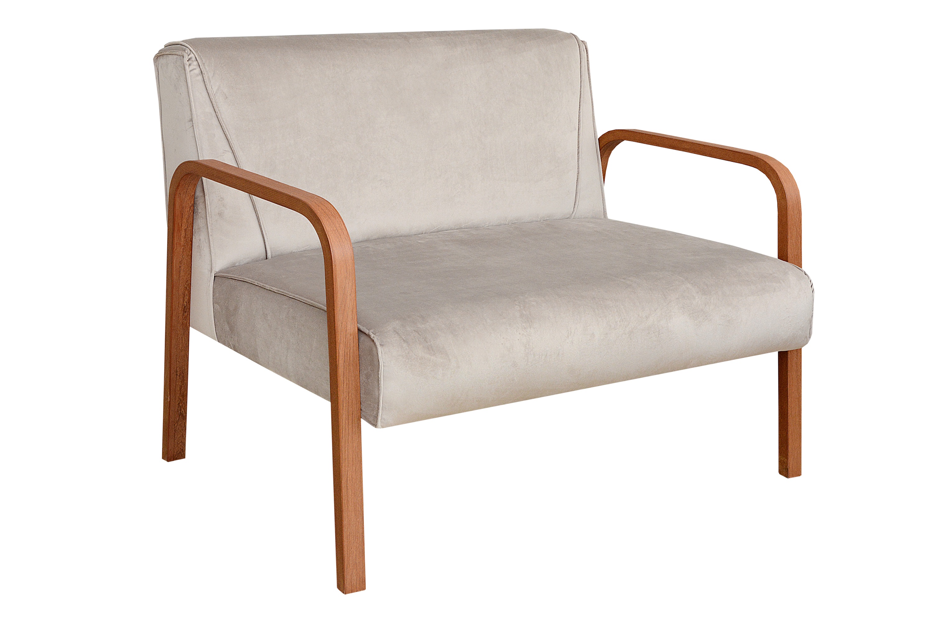 Kit Namoradeira E Poltrona Anita Braço Madeira - Suede Bege
