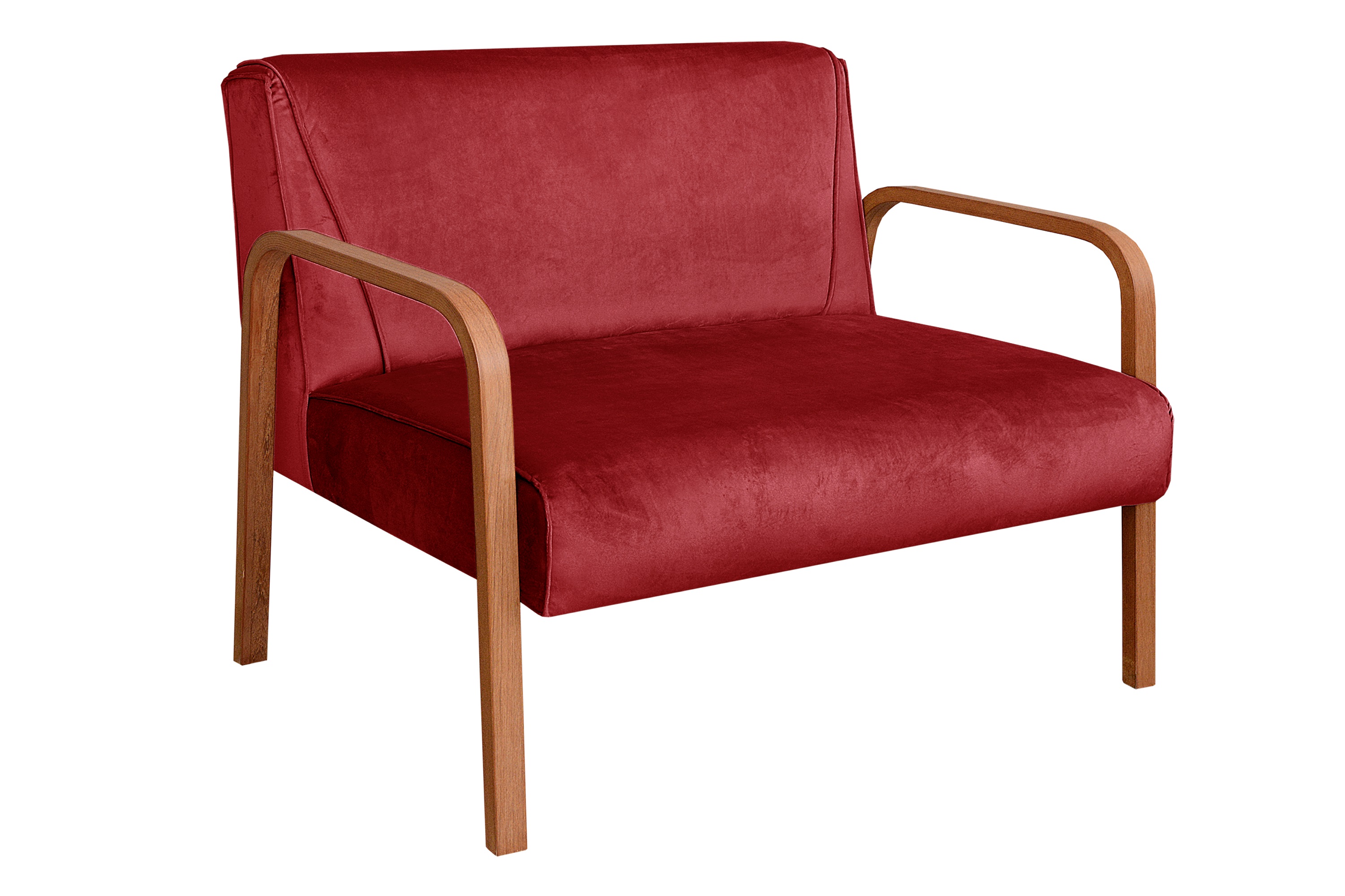 Kit Namoradeira E Poltrona Anita Braço Madeira - Suede Bordô