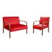 Kit Namoradeira E Poltrona Anita Braço Madeira - Suede Vermelho