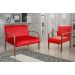 Kit Namoradeira E Poltrona Anita Braço Madeira - Suede Vermelho