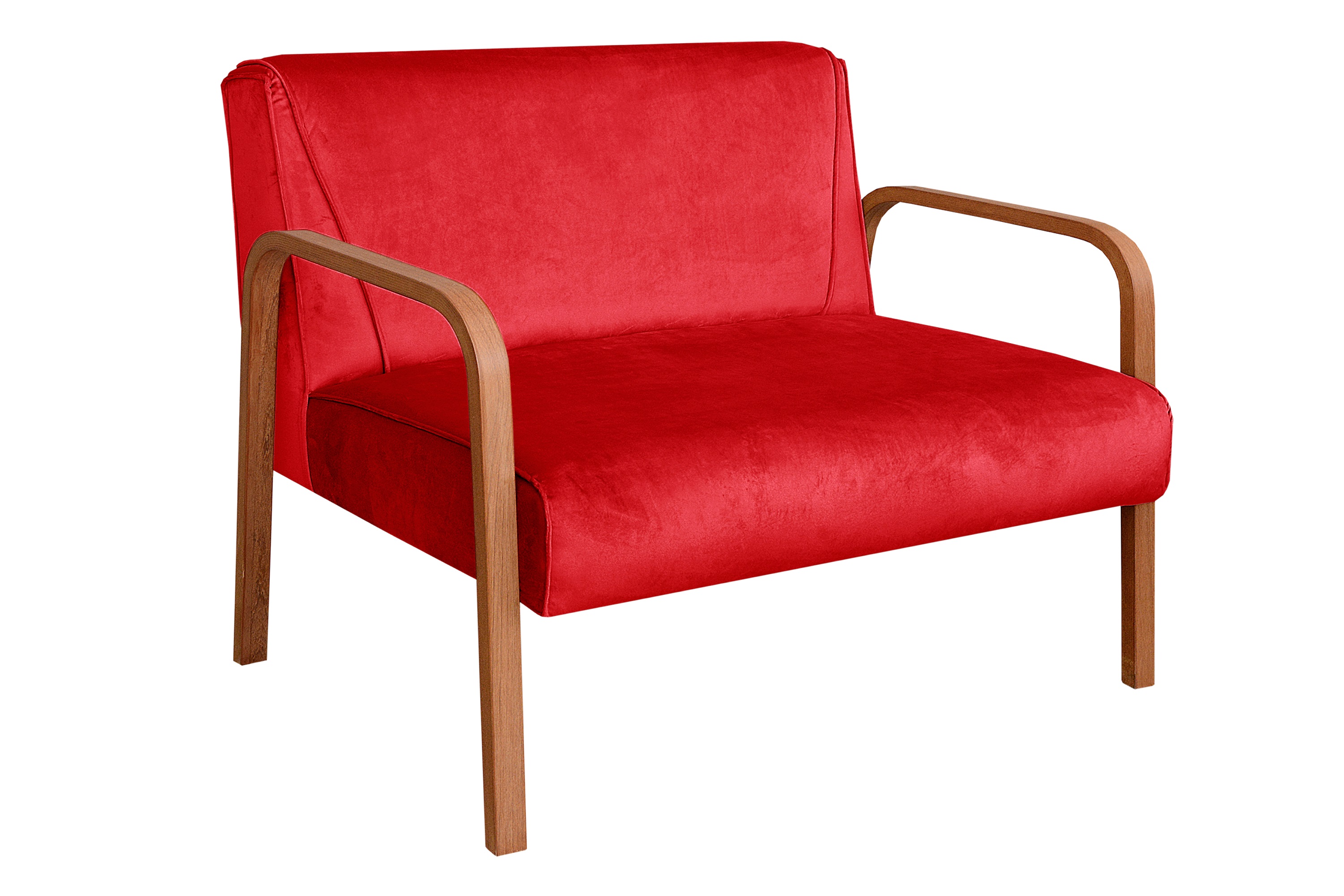 Kit Namoradeira E Poltrona Anita Braço Madeira - Suede Vermelho