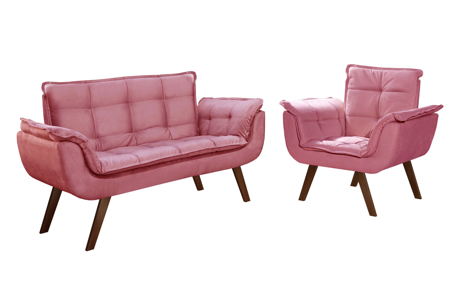 Kit Namoradeira E Poltrona Bella Opala Base Reforçada - Suede Rosa