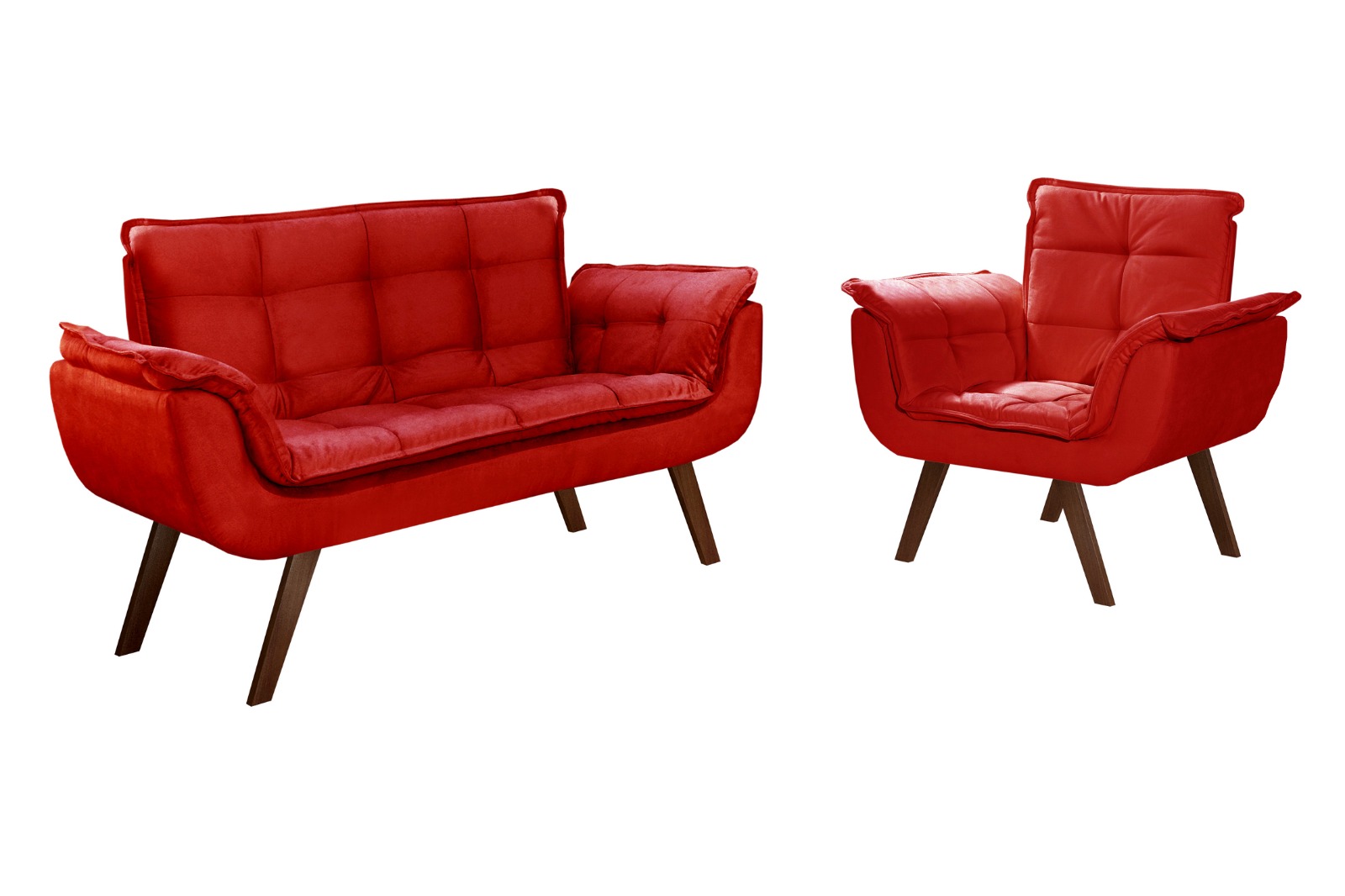 Kit Namoradeira E Poltrona Bella Opala Base Reforçada - Suede Vermelho