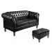 Kit Sofá 2 Lugares Com Puff Chesterfield Capitonê Sala, Recepção - Couríssimo Preto