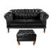 Kit Sofá 2 Lugares Com Puff Chesterfield Capitonê Sala, Recepção - Couríssimo Preto