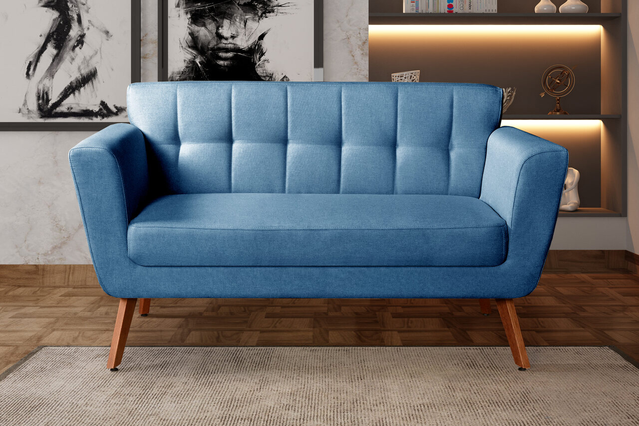Namoradeira Sofá 2 Lugares Bruna Decoração - Linho Azul