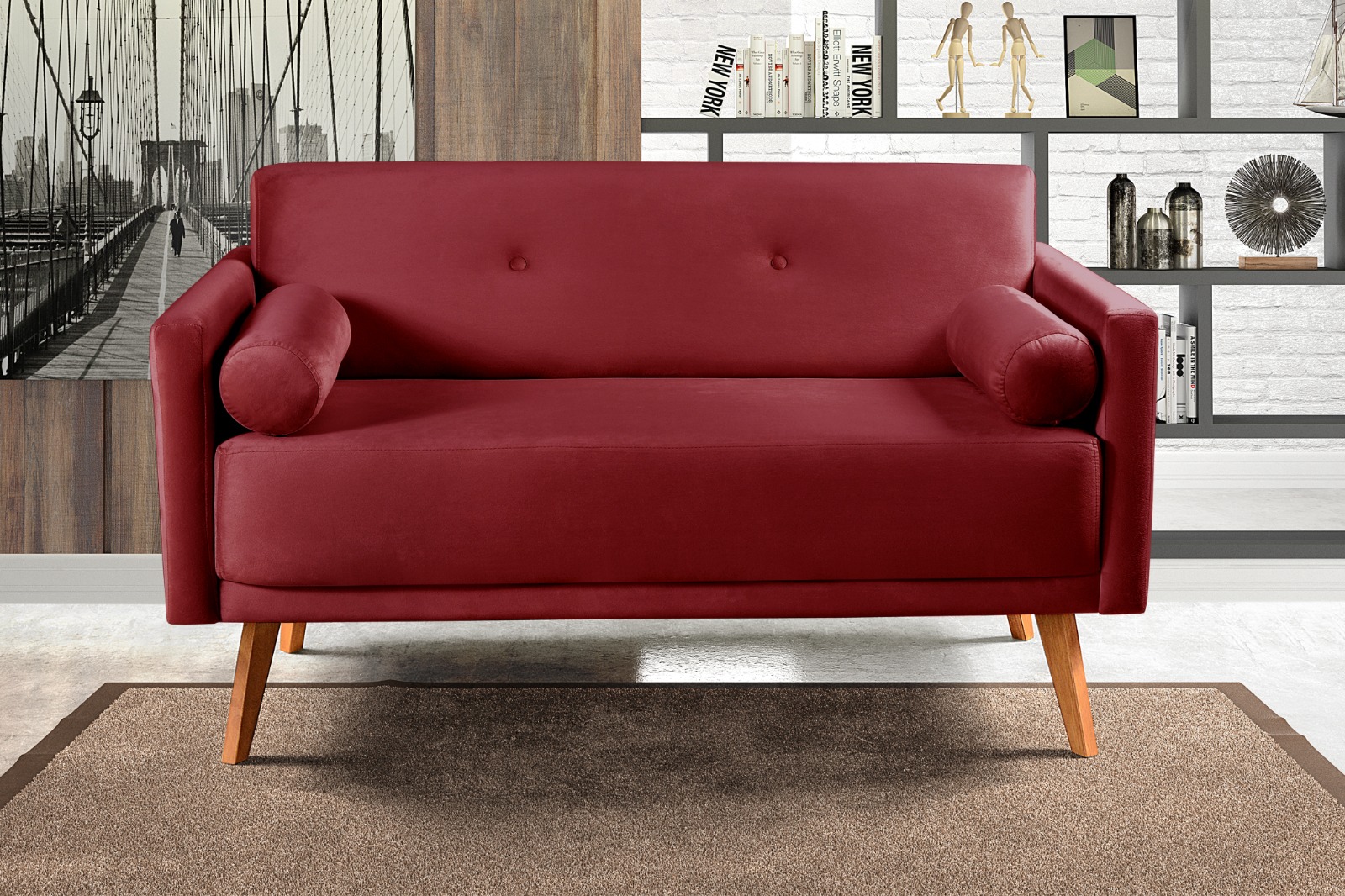 Namoradeira Sofá 2 Lugares Luma - Suede Bordô
