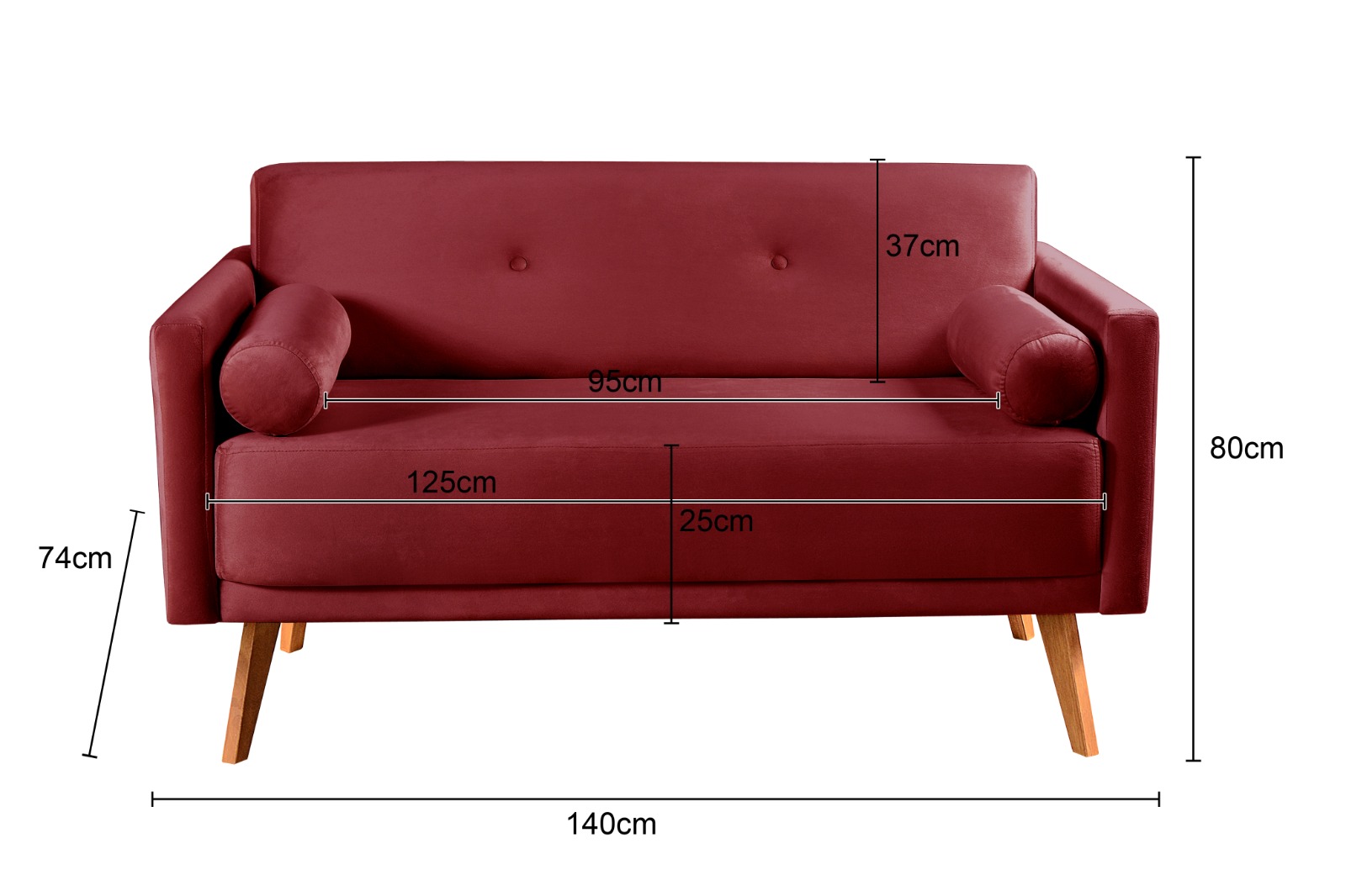 Namoradeira Sofá 2 Lugares Luma - Suede Bordô