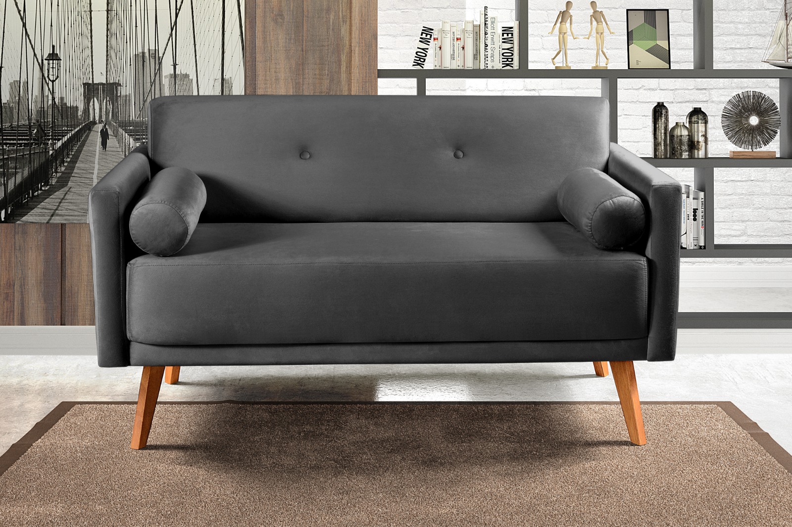 Namoradeira Sofá 2 Lugares Luma - Suede Cinza