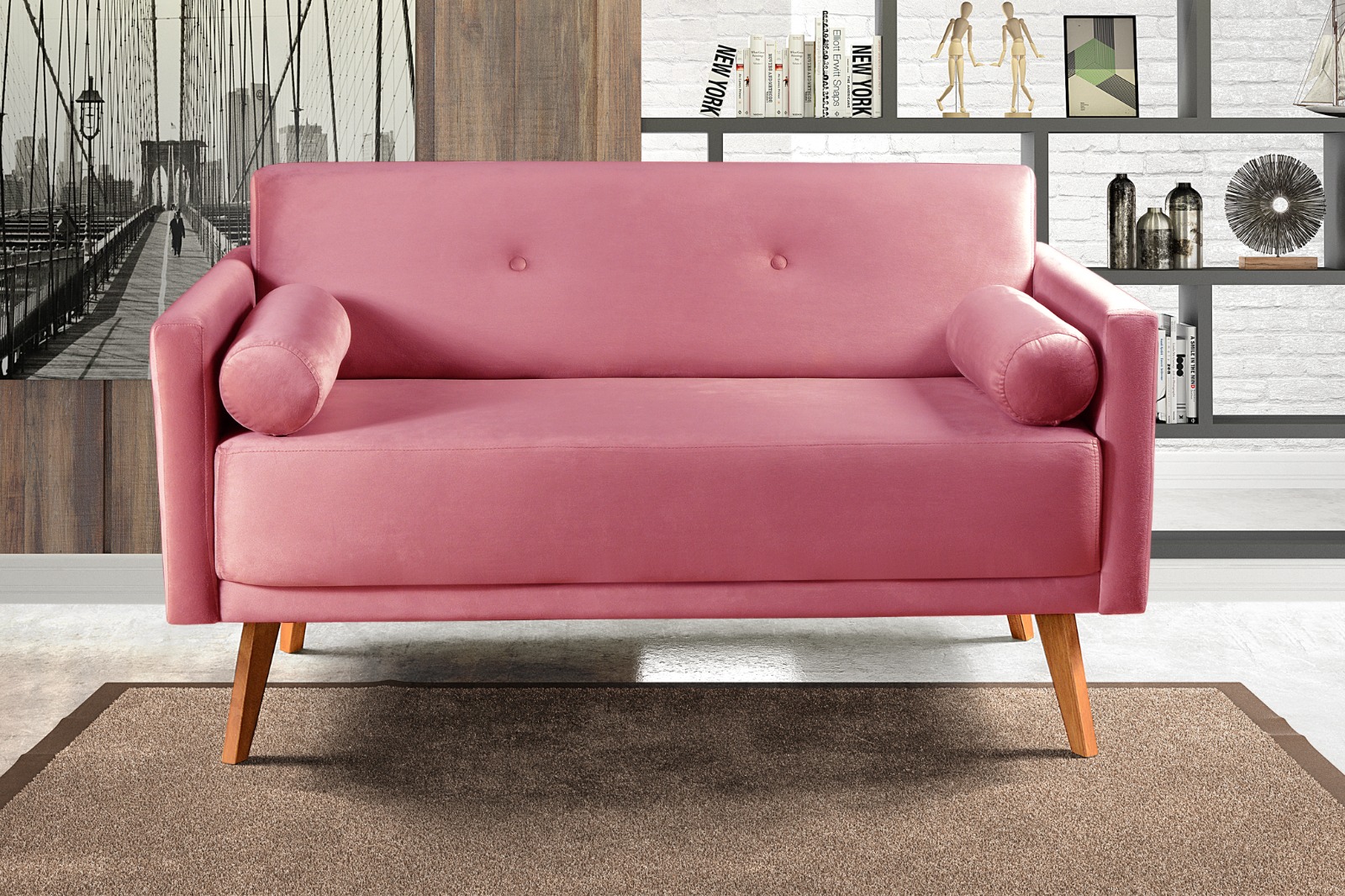 Namoradeira Sofá 2 Lugares Luma - Suede Rosa
