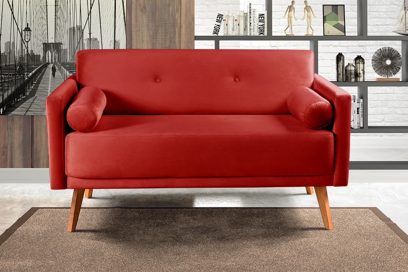 Namoradeira Sofá 2 Lugares Luma - Suede Vermelho