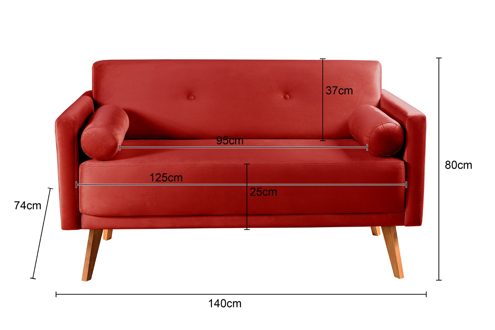 Namoradeira Sofá 2 Lugares Luma - Suede Vermelho