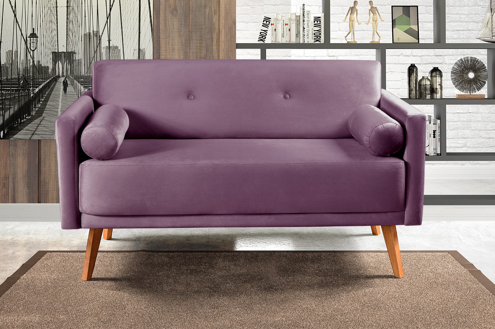 Namoradeira Sofá 2 Lugares Luma - Veludo Roxo