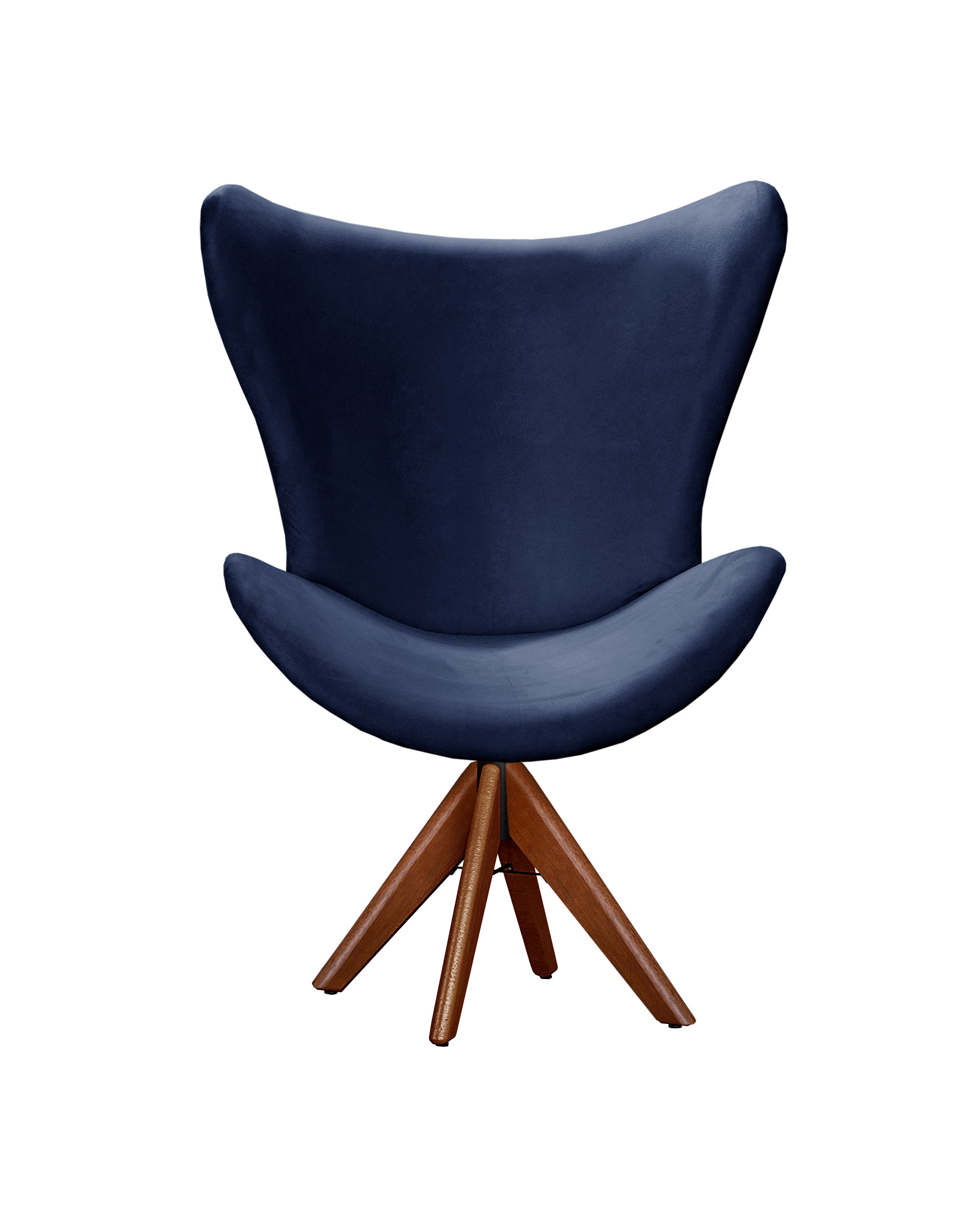 Poltrona Alice Egg Lisa Base Giratória De Madeira - Suede Azul Marinho