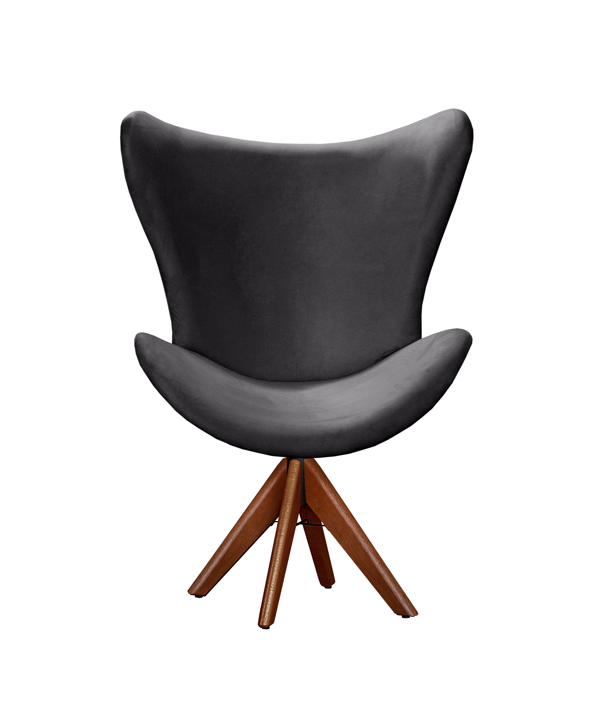 Poltrona Alice Egg Lisa Base Giratória De Madeira - Suede Cinza Grafite
