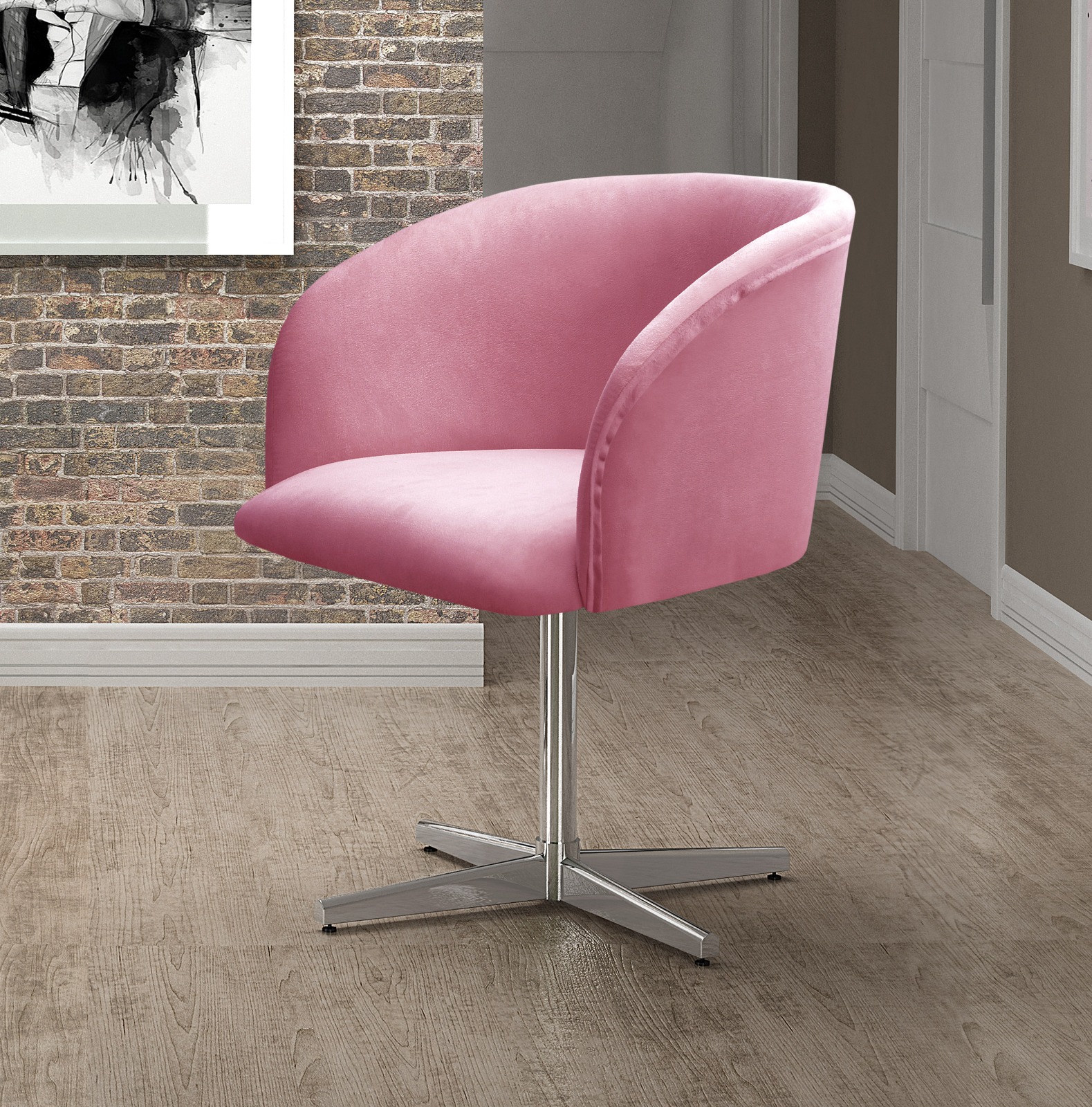 Poltrona Atenas Giratória De Alumínio - Suede Rosa