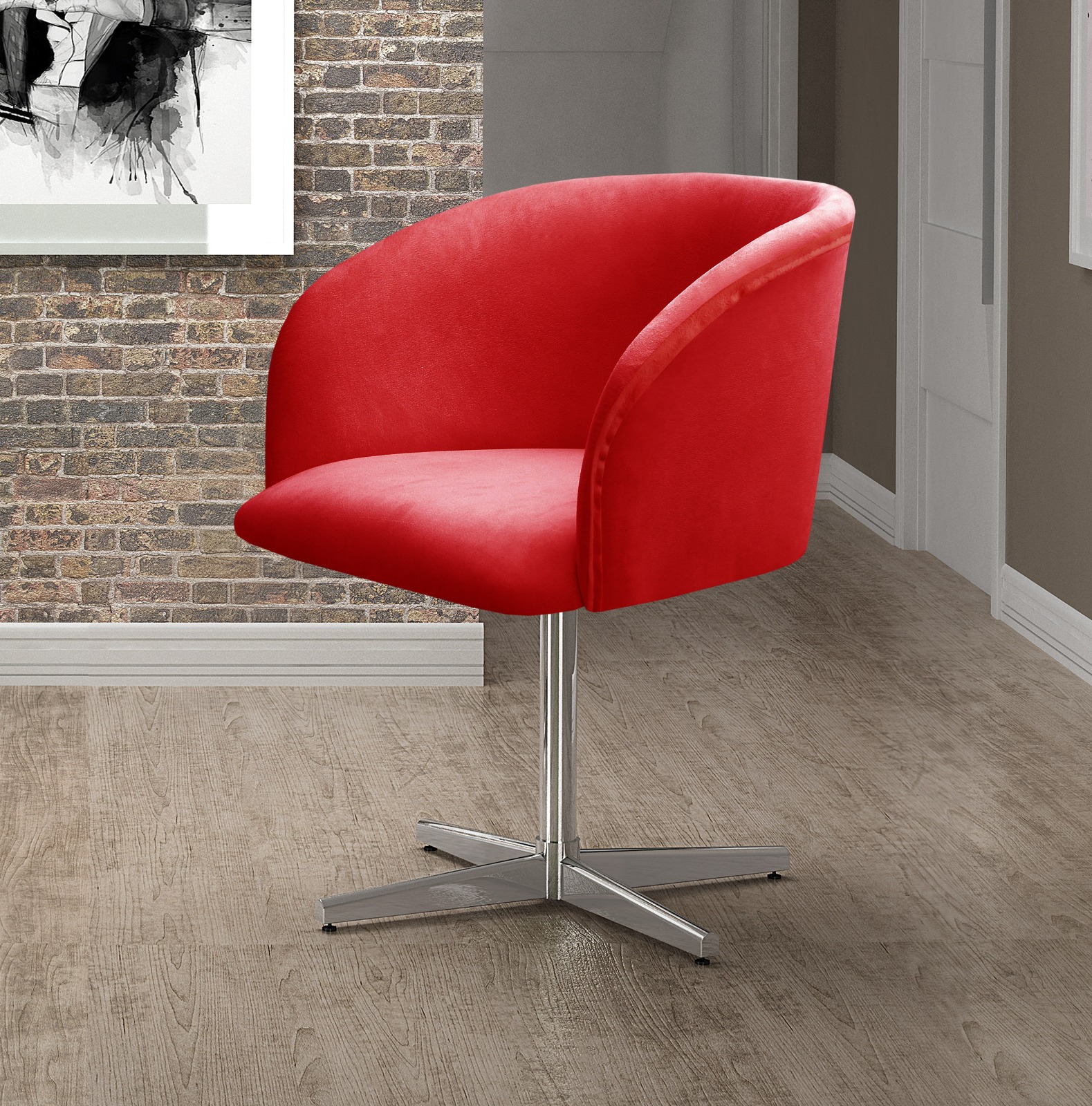 Poltrona Atenas Giratória De Alumínio - Suede Vermelho