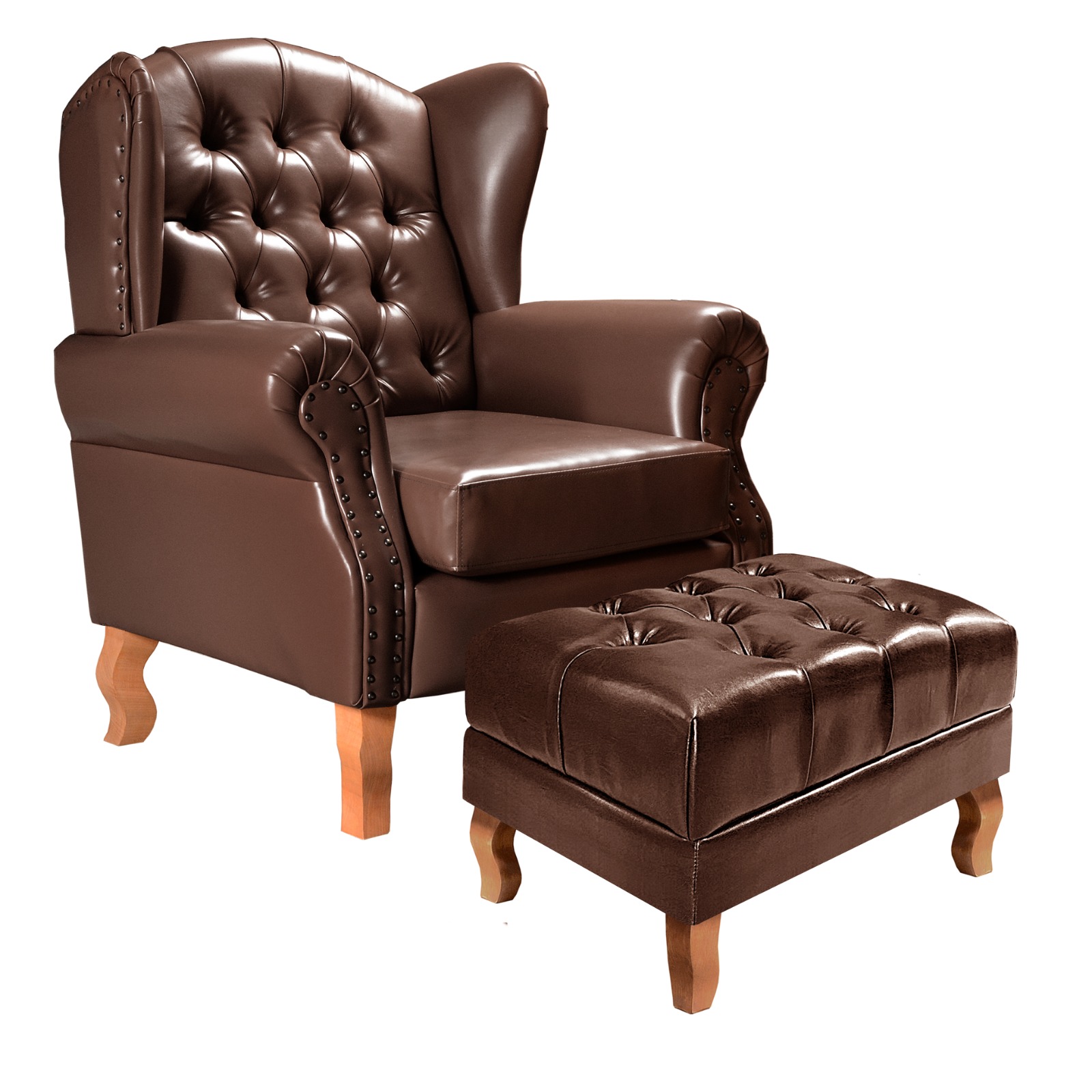 Poltrona Chesterfield Com Puff Imperador Para Sala Quarto Leitura - Couríssimo Café