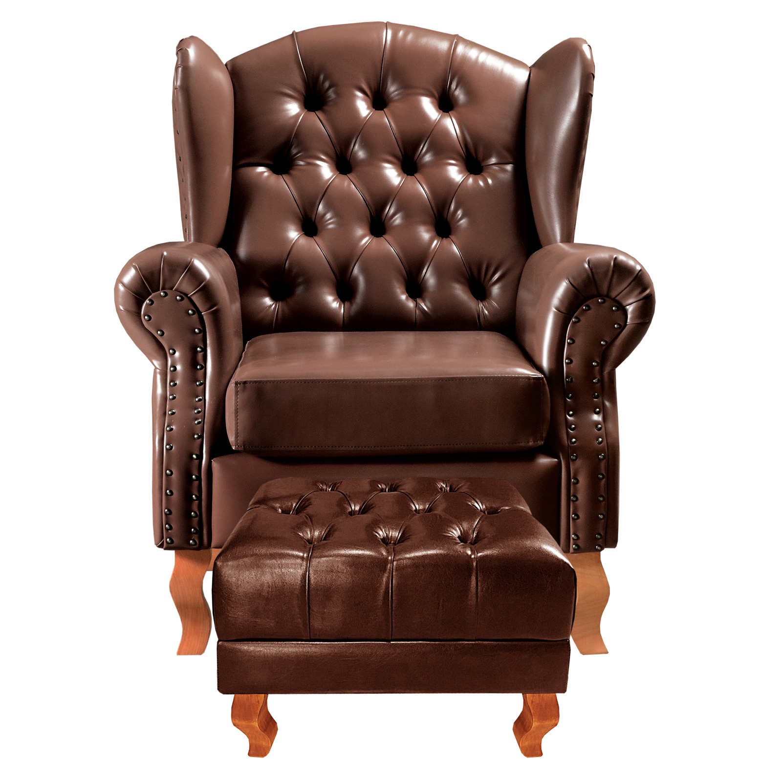 Poltrona Chesterfield Com Puff Imperador Para Sala Quarto Leitura - Couríssimo Café