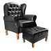Poltrona Chesterfield Com Puff Imperador Para Sala Quarto Leitura - Couríssimo Preto