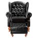 Poltrona Chesterfield Com Puff Imperador Para Sala Quarto Leitura - Couríssimo Preto