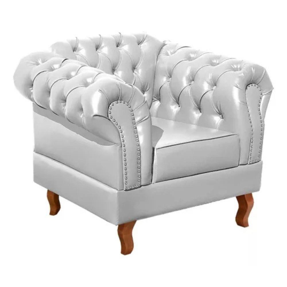 Poltrona Chesterfield Dom Pedro Vintage Retrô Capitonê Couro Branco